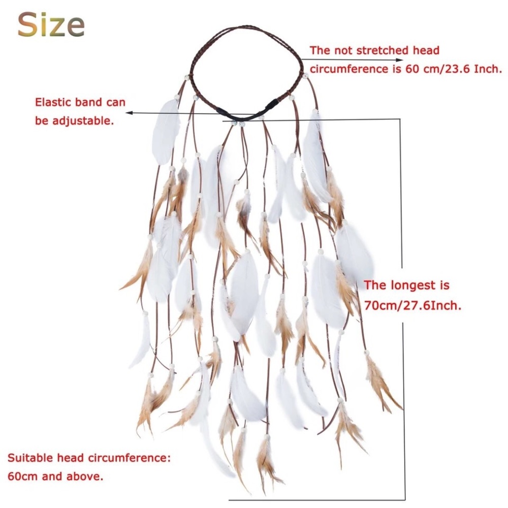 NEW Boho Gypsy White Feather & Bead Suede Headband - Picture 5 of 6